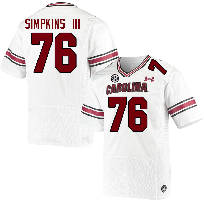 Men #76 Torricelli Simpkins III South Carolina Gamecocks College Football Jerseys Stitched-White